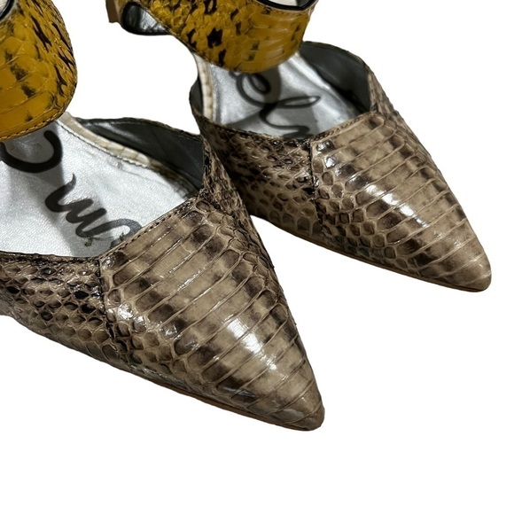 Sam Edelman 9 Ola Leather Slingback Snake Print Stiletto Heels in Yellow - Picture 3 of 8